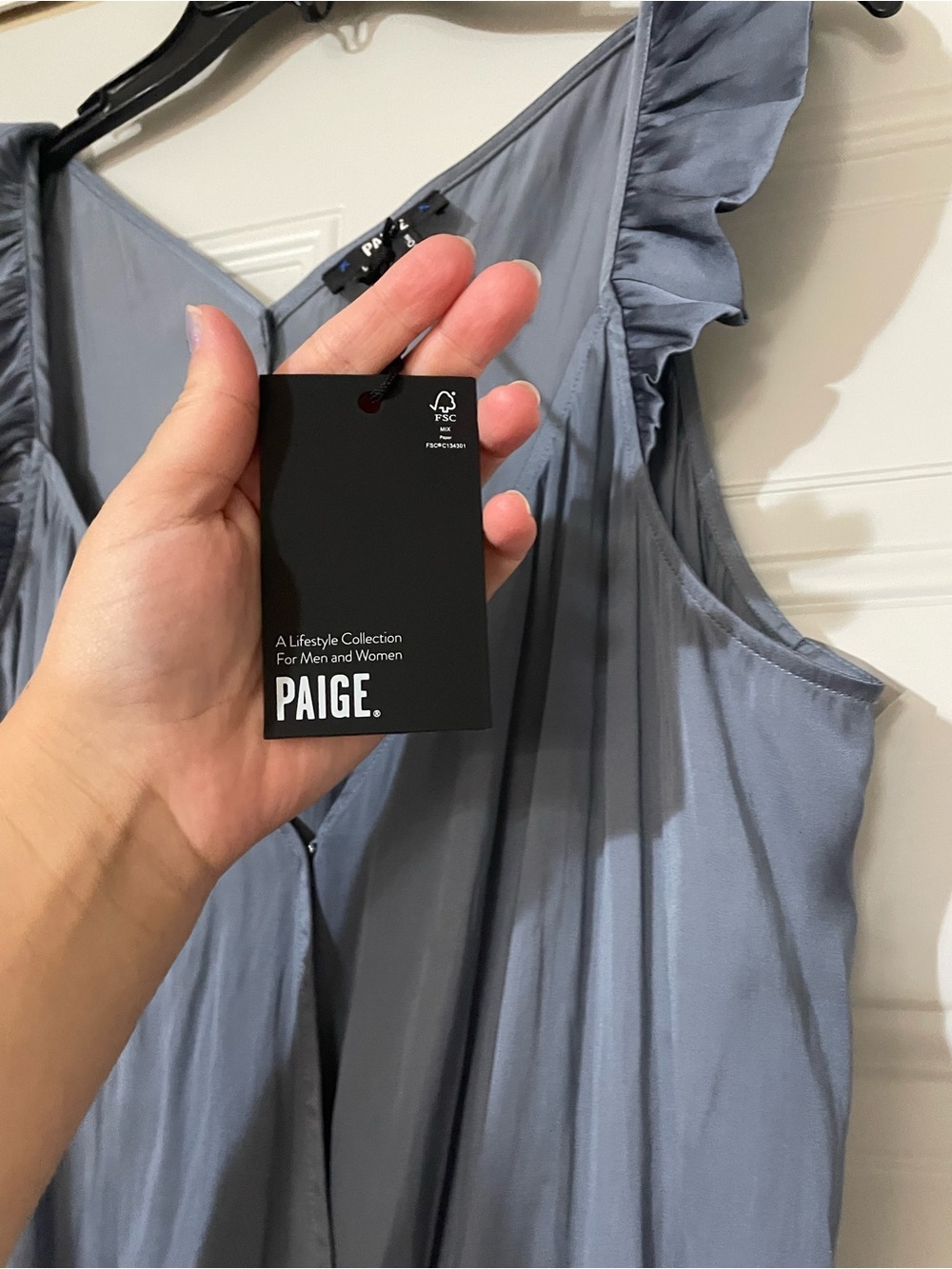 PAIGE Lunah Bodysuit V-back Ruffled Cap Sleeve Blue Large Old Money Quiet Luxury - Picture 4 of 10